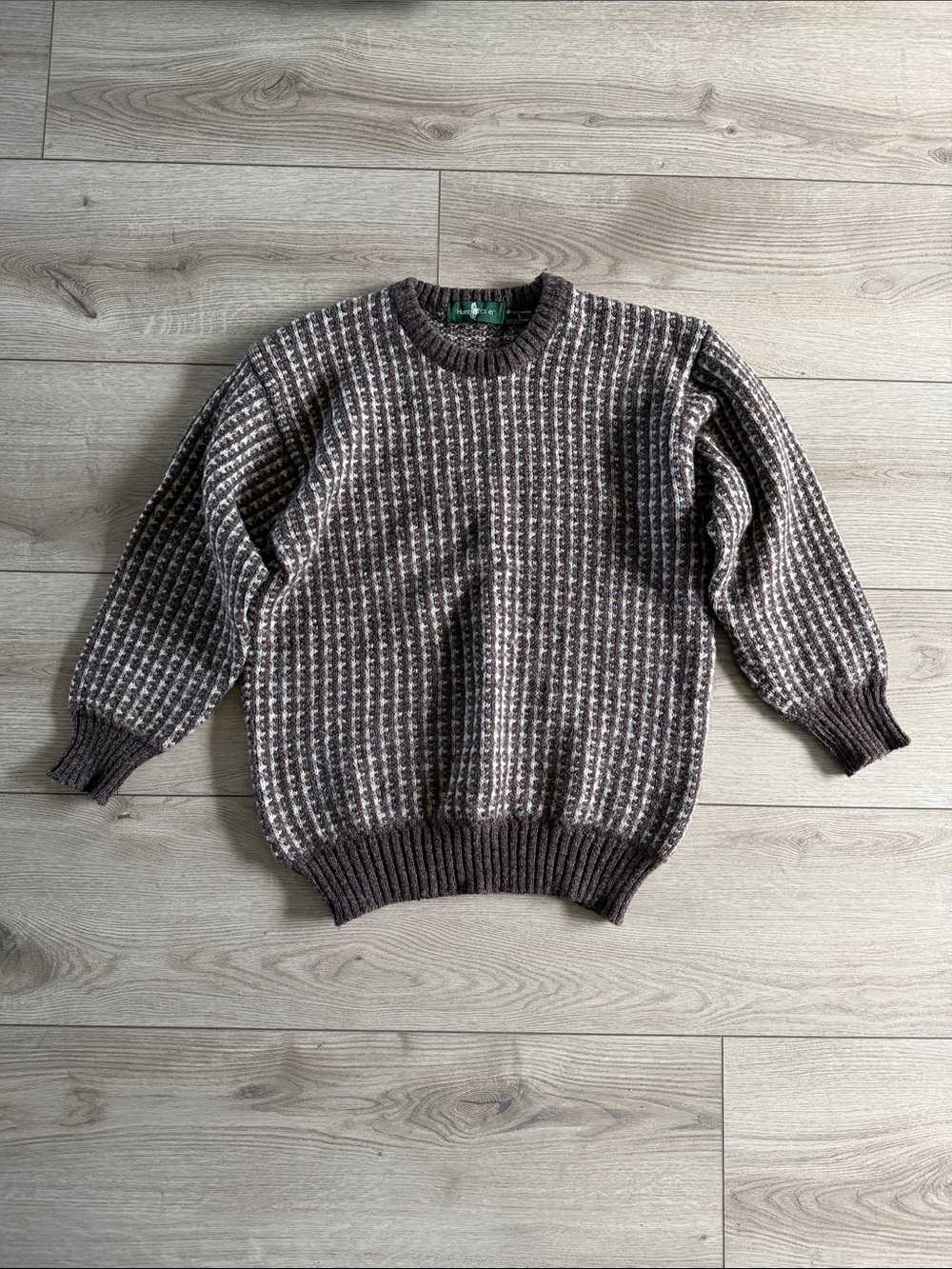 Hunt Club Wool Sweater Unisex Large 100% Shetland Wool England Brown Vintage